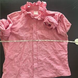 One of a kind Upcycled linen short with ruffle collar